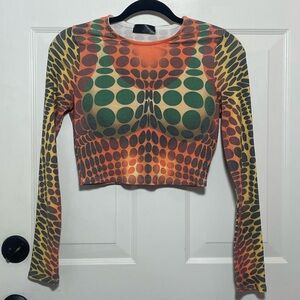 Colorful Patterned Long Sleeve Crop Top